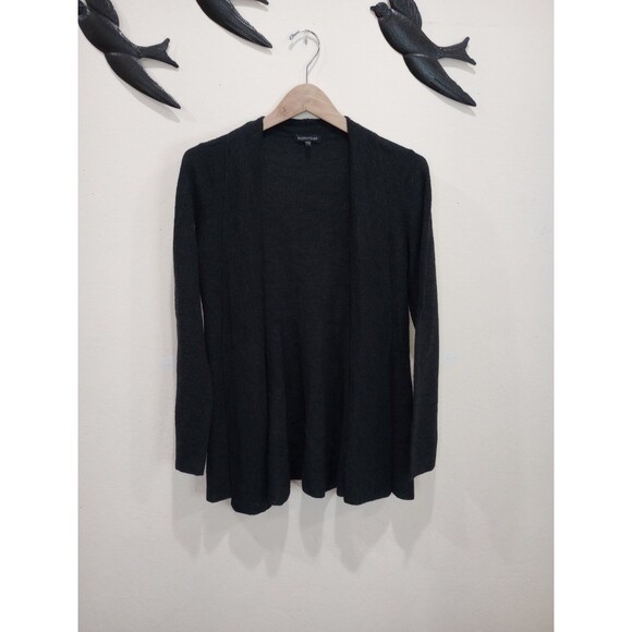 Eileen Fisher 100% Italian Wool Lightweight Charcoal Gray Open Front Cardigan XS - Picture 5 of 8